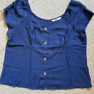 Zeagoo Dark Blue Button-Up Blouse